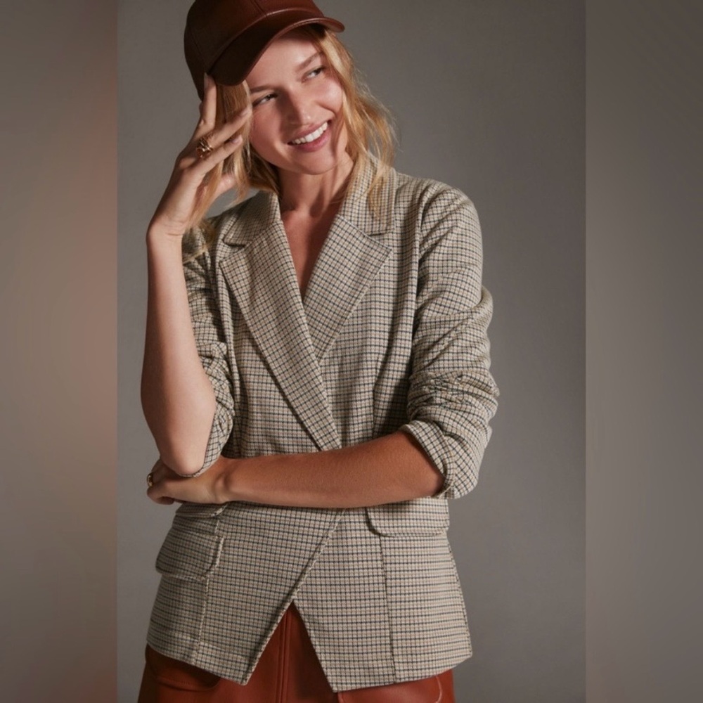 Anthropologie Maeve Blazer Knit Collegiate Plaid Women’s size Large